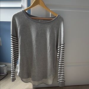 Trina Turk Gray and Black Striped Sleeve Sweatshirt